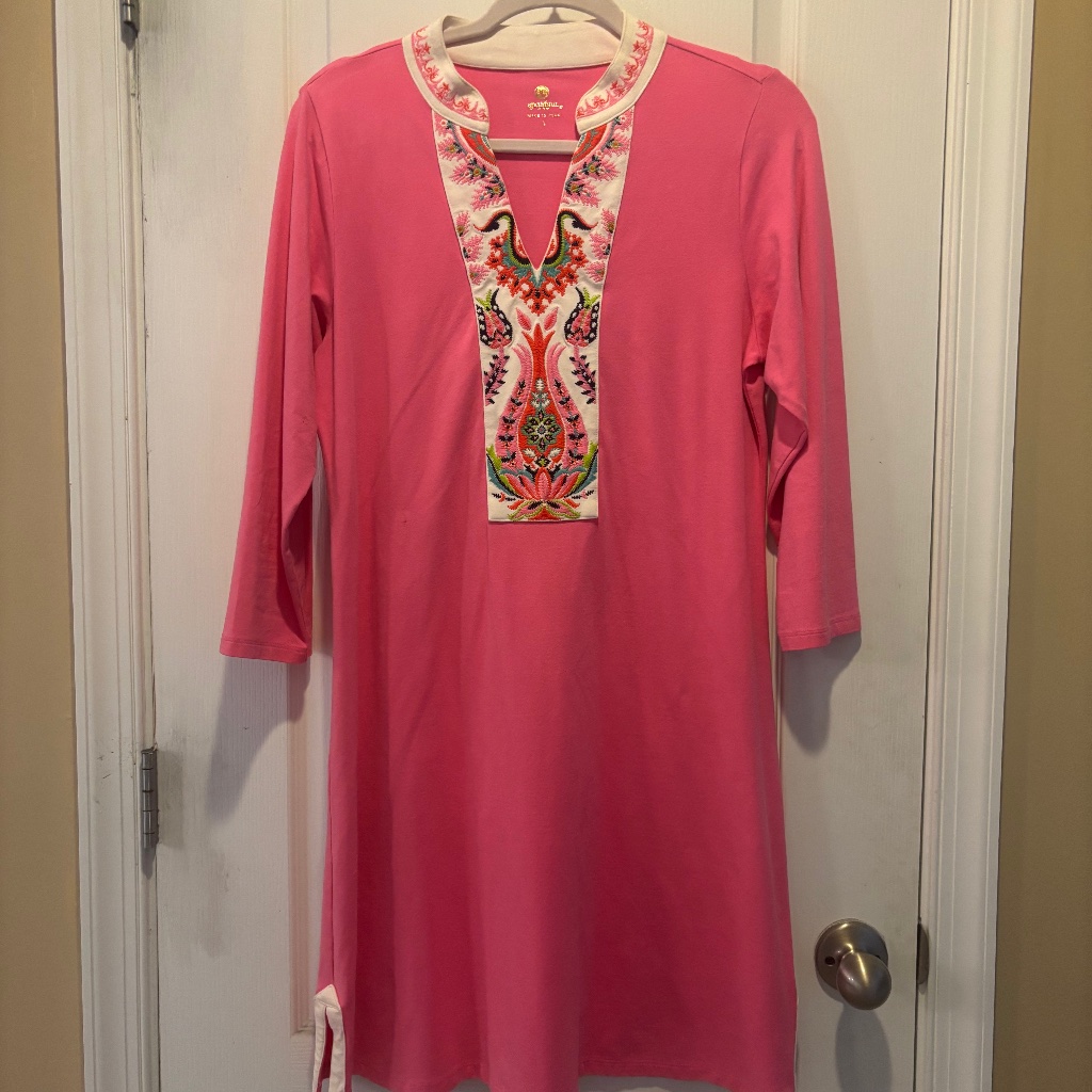 Spartina 449 Pink Embroidered Tunic Mini Dress